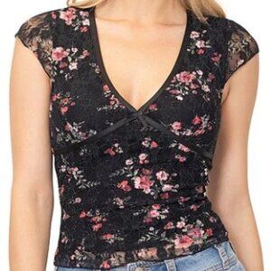 Stevie by Steve Madden Floral Print Stretch Lace Plunge Neck SZ M‎ - NWT